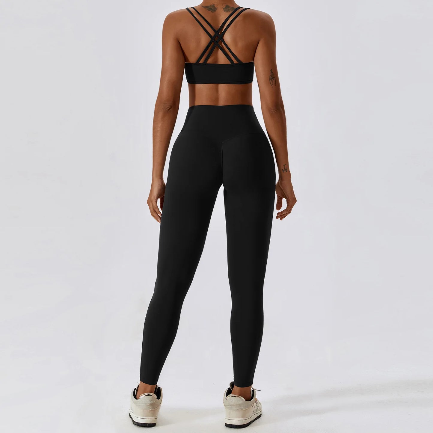 Athletic Wear High Waist Leggings And Top Two Piece Set Seamless Gym