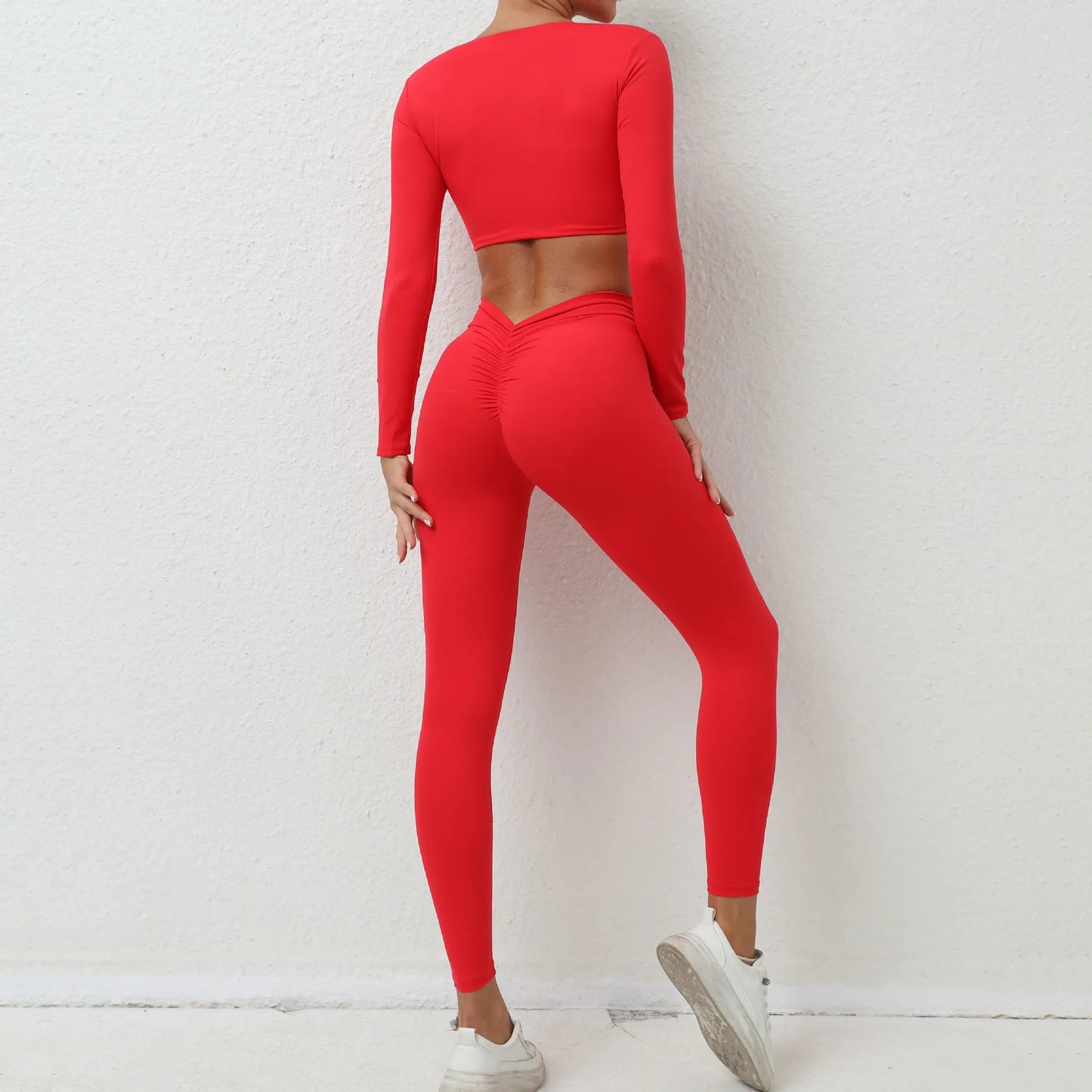 2PCS Yoga Set Sport Fitness High Waist Hip Lifting Pants