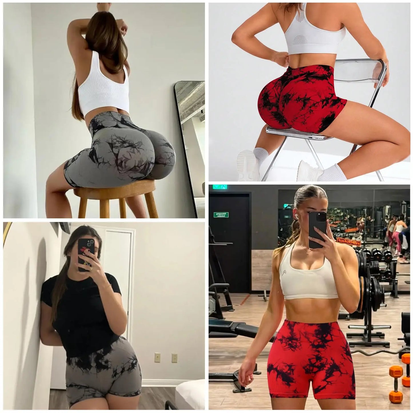 Seamless Tie Dye Yoga Shorts for Women High Waist Quick Dry Fitness Workout Running Shorts Lifting Hip Yoga Sports Tight Shorts