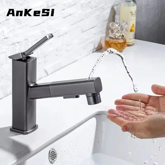 Pull Out Type Bathroom Faucet Hot and Cold Water Outlet Bathroom Sink Faucet Three Mode Water Outlet Washbasin Faucet Tap