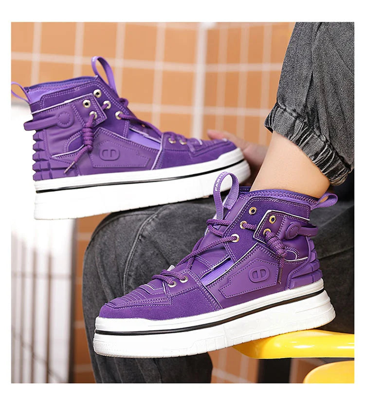 New Mens Designer Purple Sneakers Comfortable Lace Up Platform Shoes Men Streetwear High Top Sneakers Men Fashion Trainers Shoes