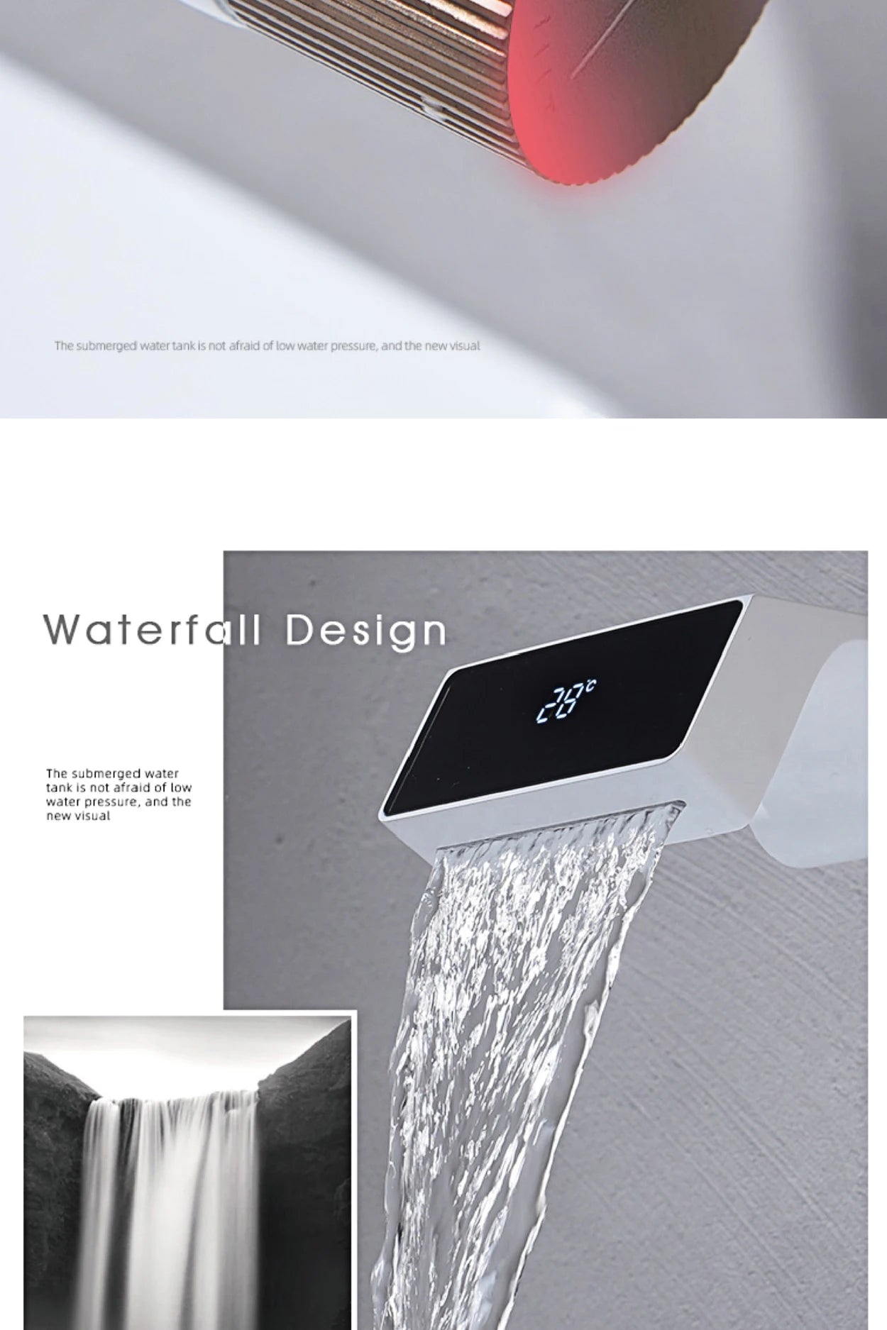 High end bathroom faucet intelligent digital display white brass wall entry design cold and hot dual control basin faucet