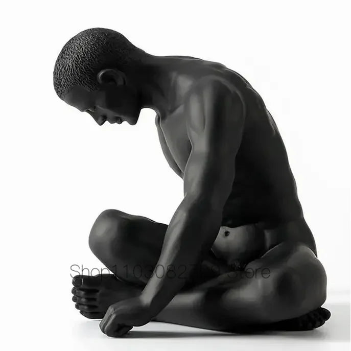 Body Naked Man Art Sculptures Modern Nude Male Black Statues Masculinity Resin Creative Ornament Home Decor Furnishings Business