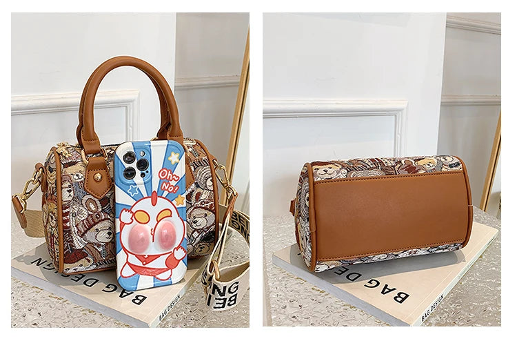 Crossbody Bag for Women 2023 New Cartoon Bear Canvas Handbag Fashion Full Match Ladies Purses and Handbags Bolsos Para Mujer