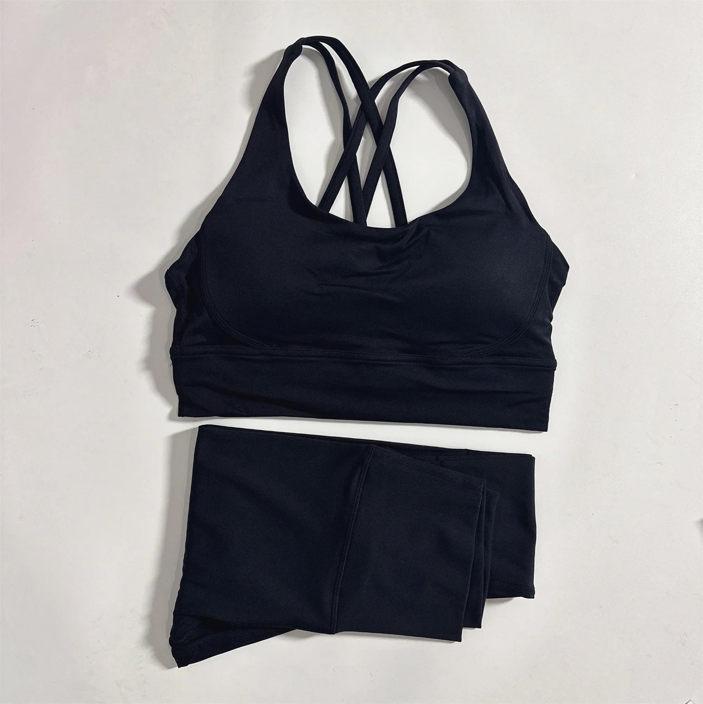 Solid Color Gym Fitness Set Tight Soft cross Fitness Bra 2pc