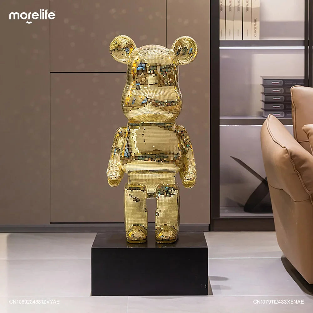 Golden Large Bearbrick Figurine Statues Disco Mirror Ball Violent Bear Sculptures Reflective Luxury Floor Decoration Pendant