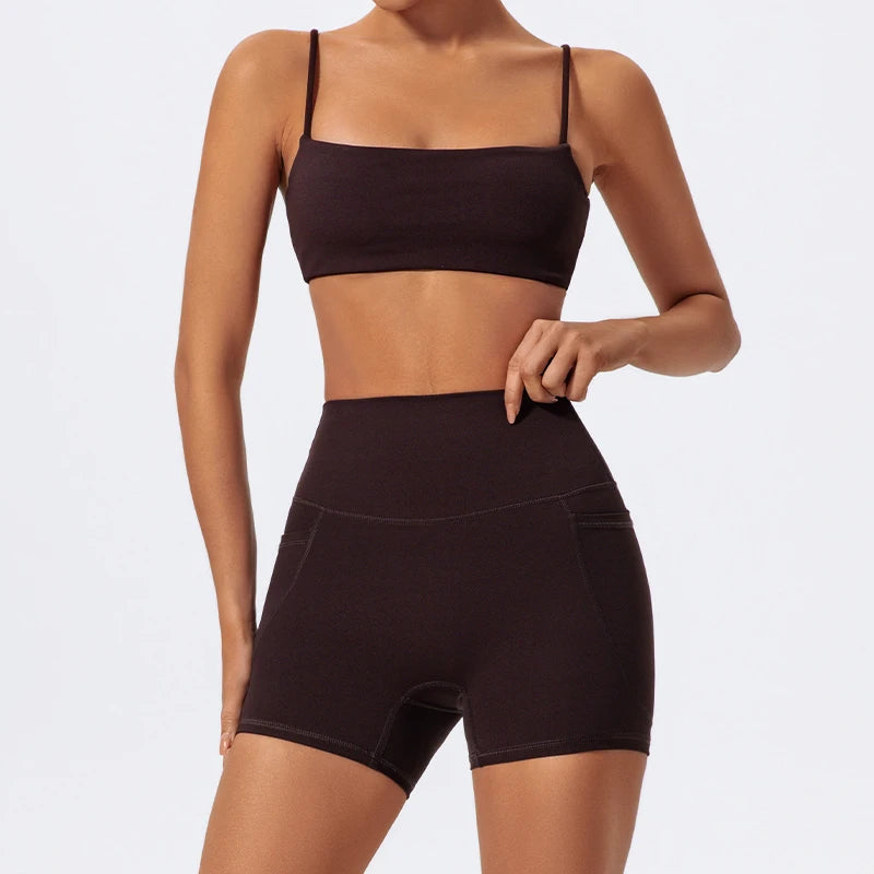 Two Piece Gym Workout Set Female Bra Yoga Sets 2ps Shorts Fitness Wear