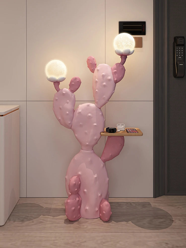 Nordic Room Decor 129cm Large Cactus Sculptures，Living Room Decoration Storage Side Table Creative Home Accessories Night Light