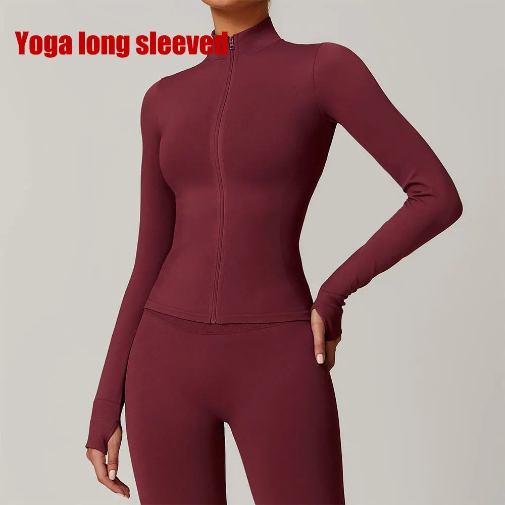 Seamless Yoga Clothes Women's Top Standing Collar Long Sleeved Sports Jacket