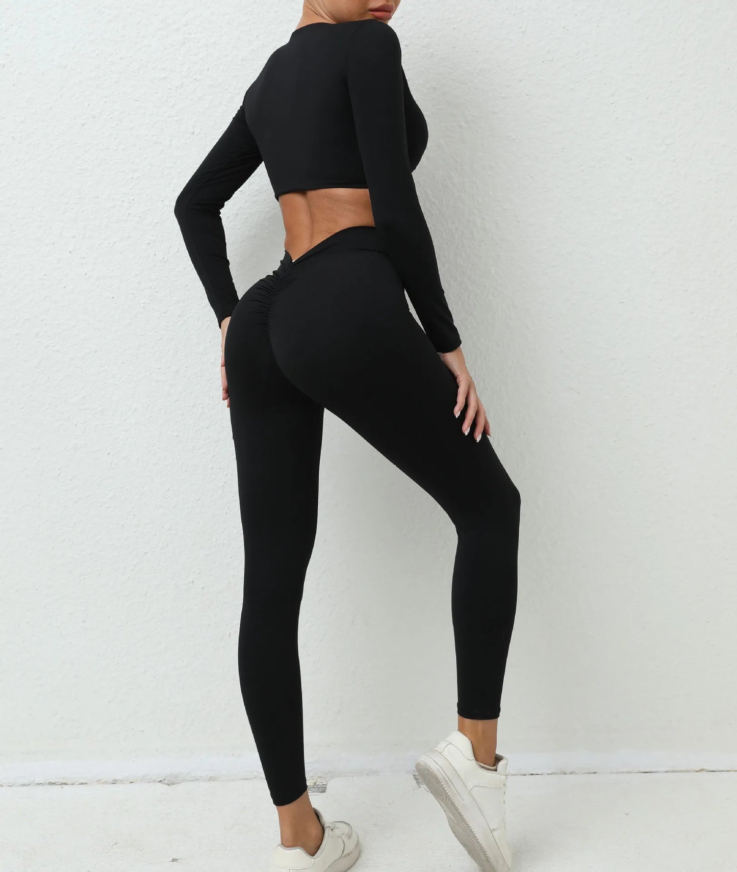 2PCS Yoga Set Sport Fitness High Waist Hip Lifting Pants