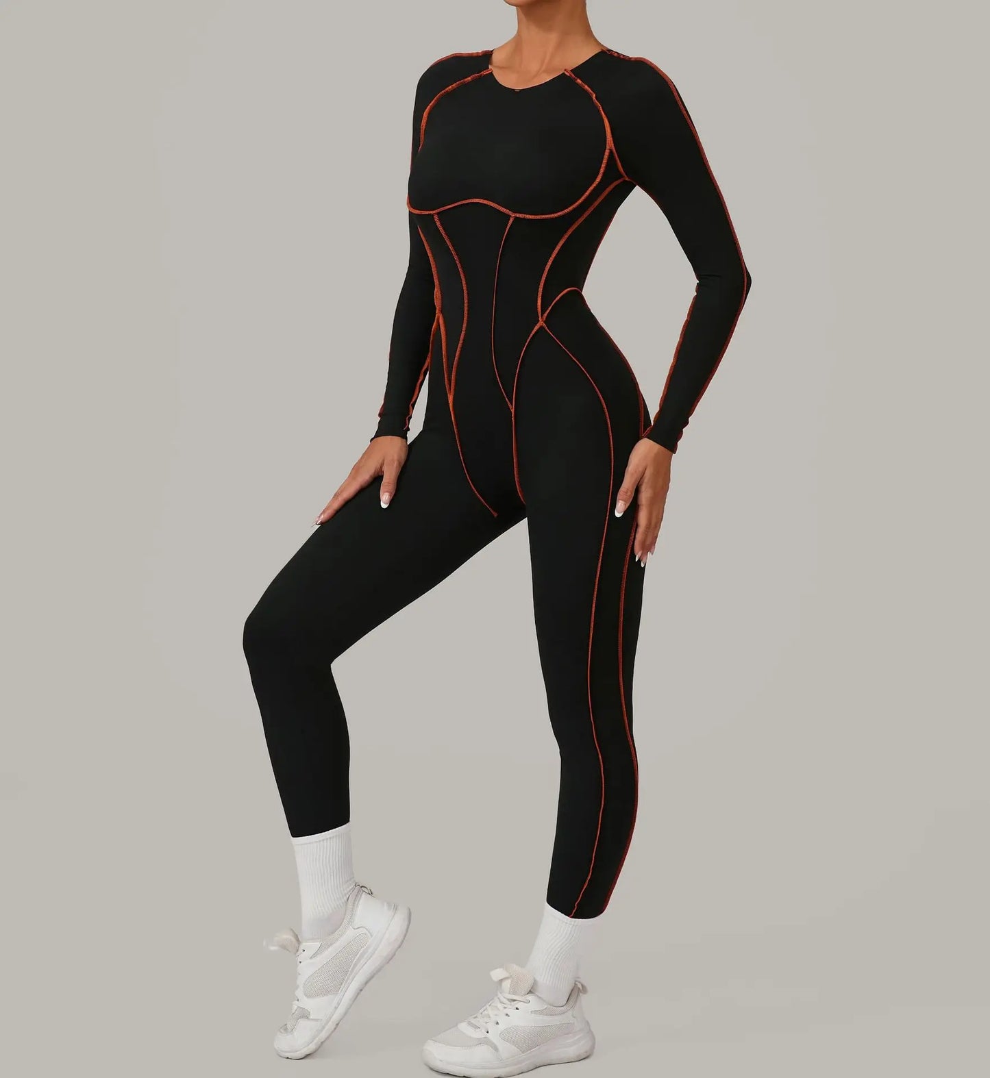 Yoga Suit Sport Fitness Seamless Line Contrast Color Skinny Pants One Piece