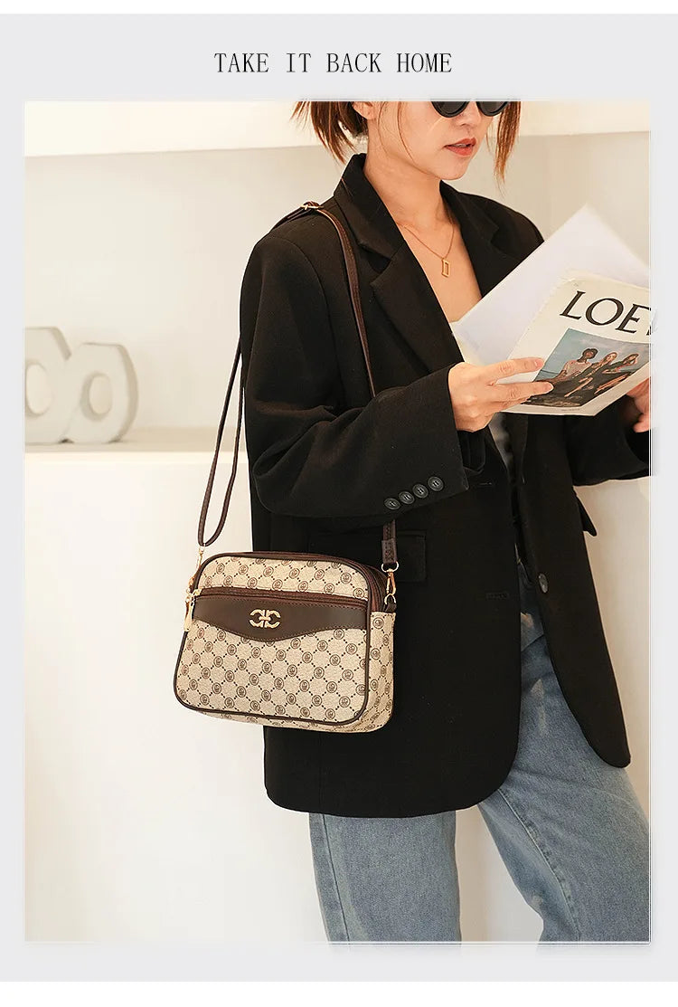 2024 Middle-aged Handbag Four Layer Mobile Phone Purse Old Flower Bag New High-capacity Women's Diagonal Cross Brand Mother Bag