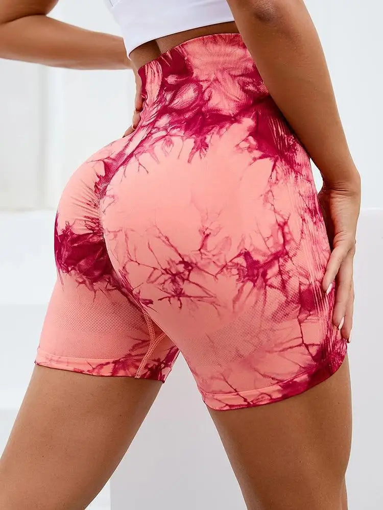 Tie Dye Butt Liftting Sexy Gym Shorts Women Skinny Stretch High Waist Sports Shorts Casual Seamless Yoga Pants