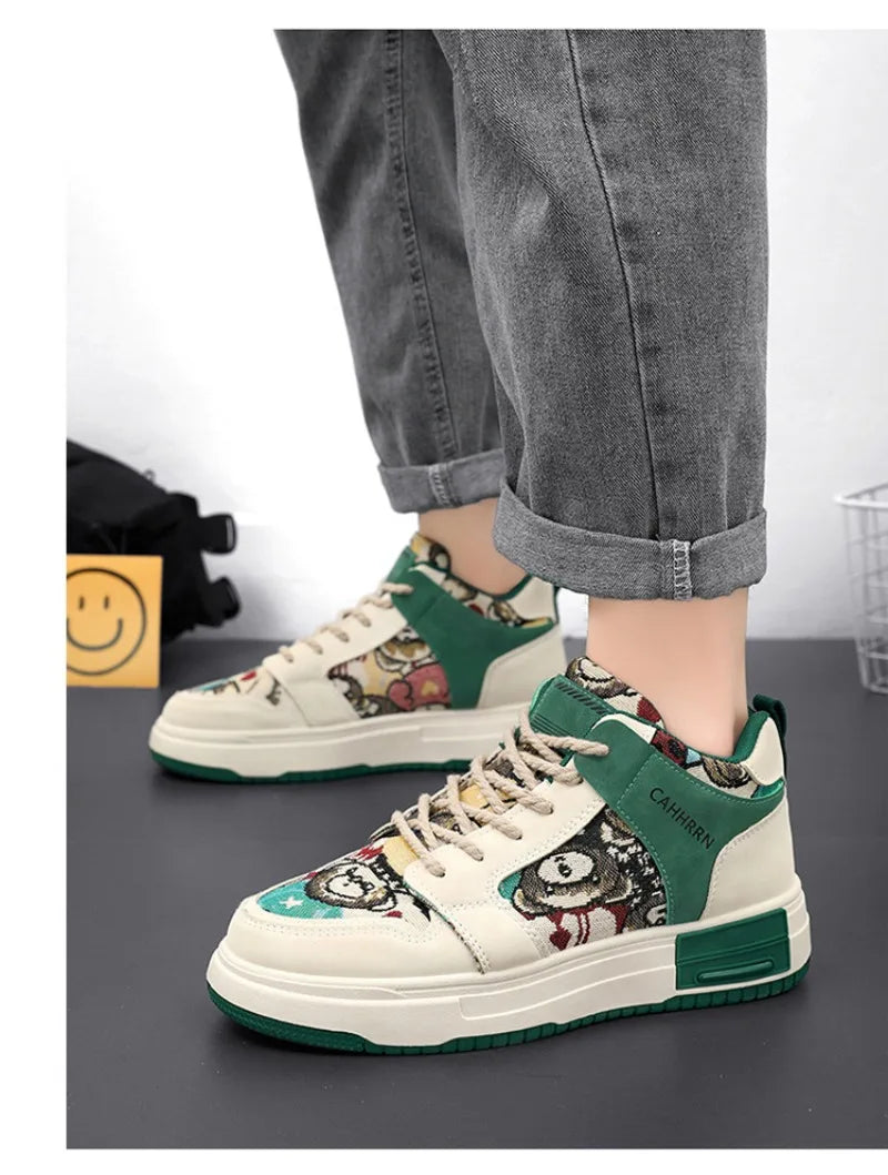 Men Sneakers Thick-soled High Sports for Men lovely Bear Canvas Men Shoes Platform Breathable Skateboarding Shoe Tenis Masculino