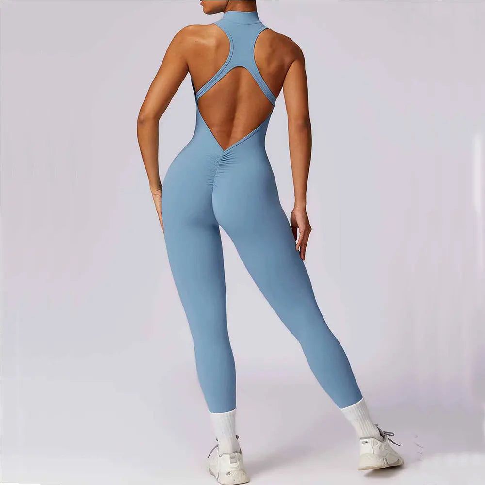 Women's Tracksuit Yoga Set Zipper Jumpsuits One Piece Fitness