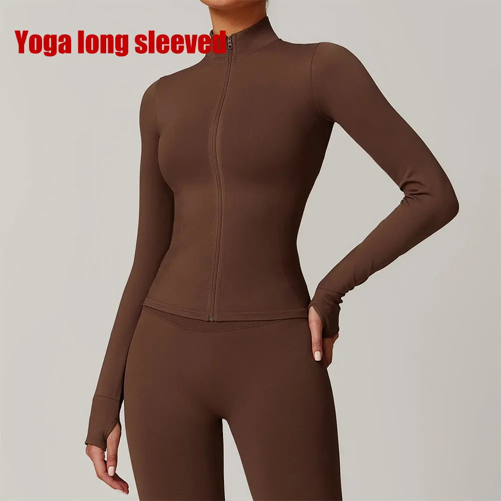 Seamless Yoga Clothes Women's Top Standing Collar Long Sleeved Sports Jacket