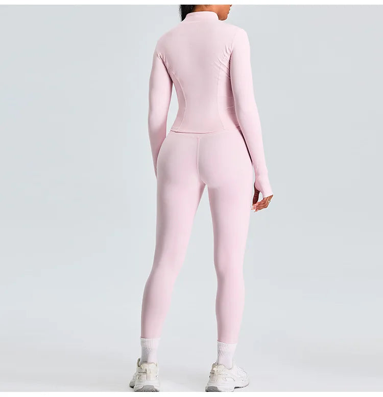 2PCS Yoga Set Workout Clothes Long Sleeve Jacket Gym Crop Top High Waist Leggings