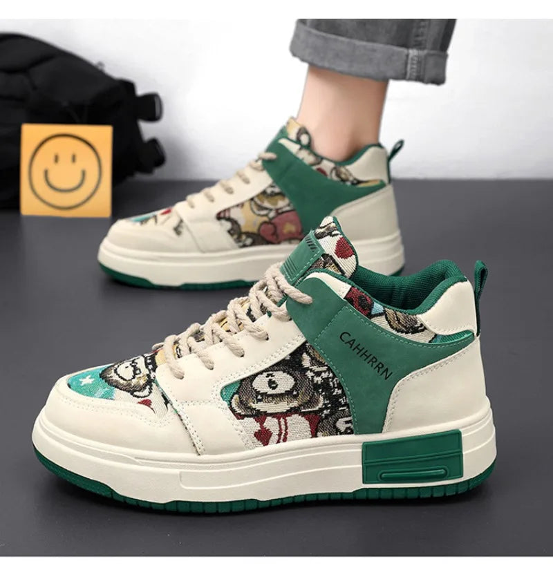 Men Sneakers Thick-soled High Sports for Men lovely Bear Canvas Men Shoes Platform Breathable Skateboarding Shoe Tenis Masculino