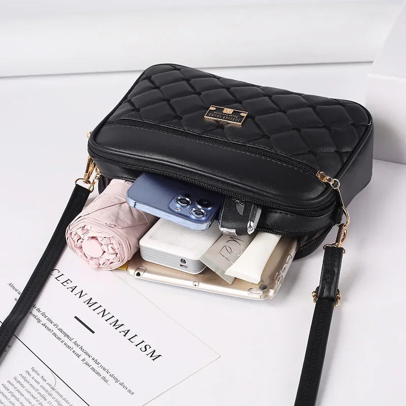 2024 Women's One Shoulder Small Square Handbag New Cross Border Foreign Trade Lingge PU Crossbody Versatile Small Messenger Bag