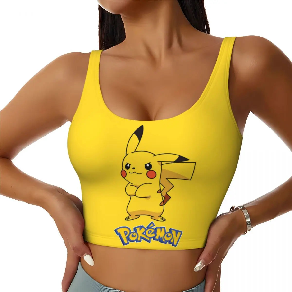 Custom High Impact  Pikachus Sports Bra Women Gym Workout Yoga Crop Top