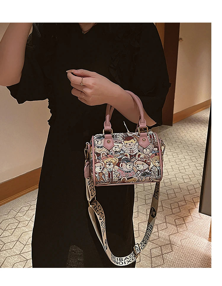 Crossbody Bag for Women 2023 New Cartoon Bear Canvas Handbag Fashion Full Match Ladies Purses and Handbags Bolsos Para Mujer