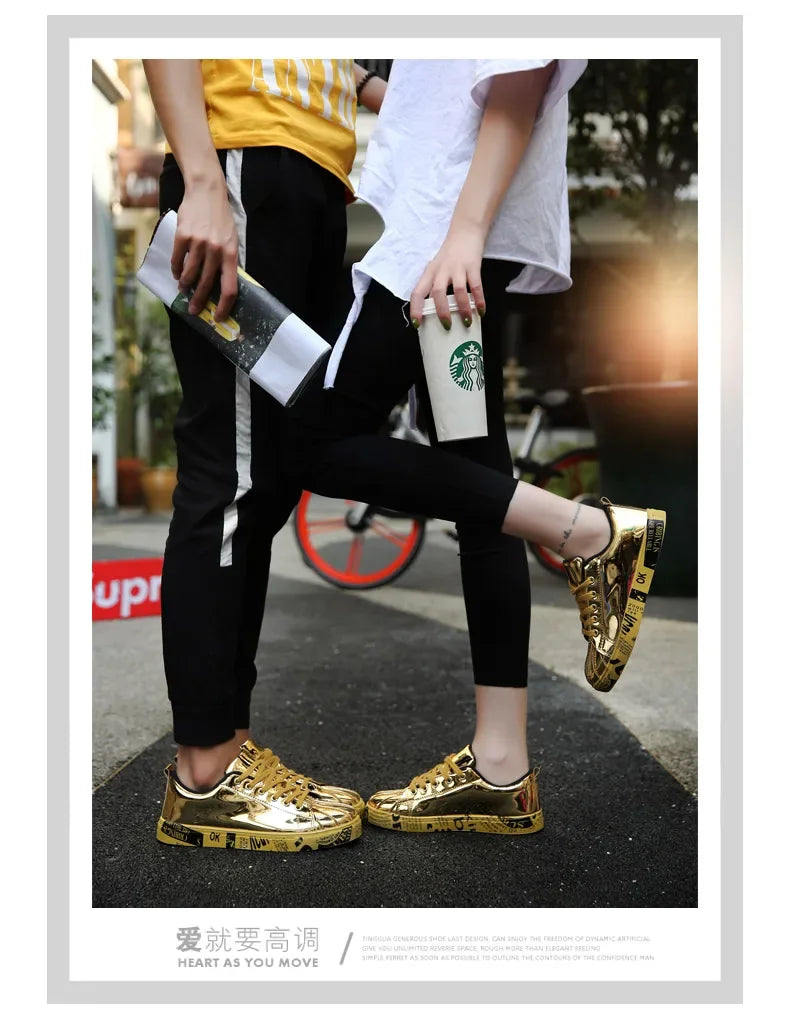 Couple Gold Silver Jogging Sneakers Men Hip Hop Casual Unisex Shoes Tennis Women Running Trainers Clunky Streetwear Footwear