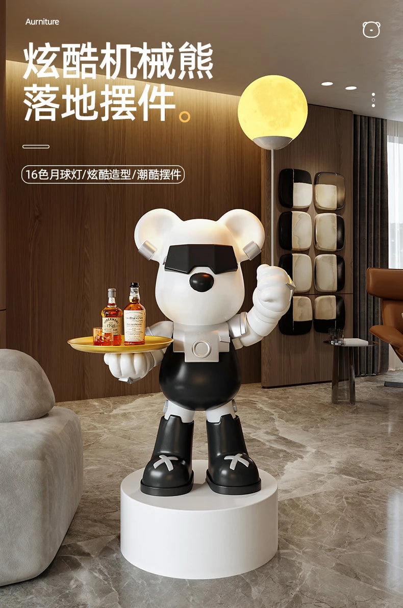 Violent Bear Large Floor Tray Ornaments High-end Living Room Decorations, Hold The Lamp with Bluetooth Speaker Sculpture