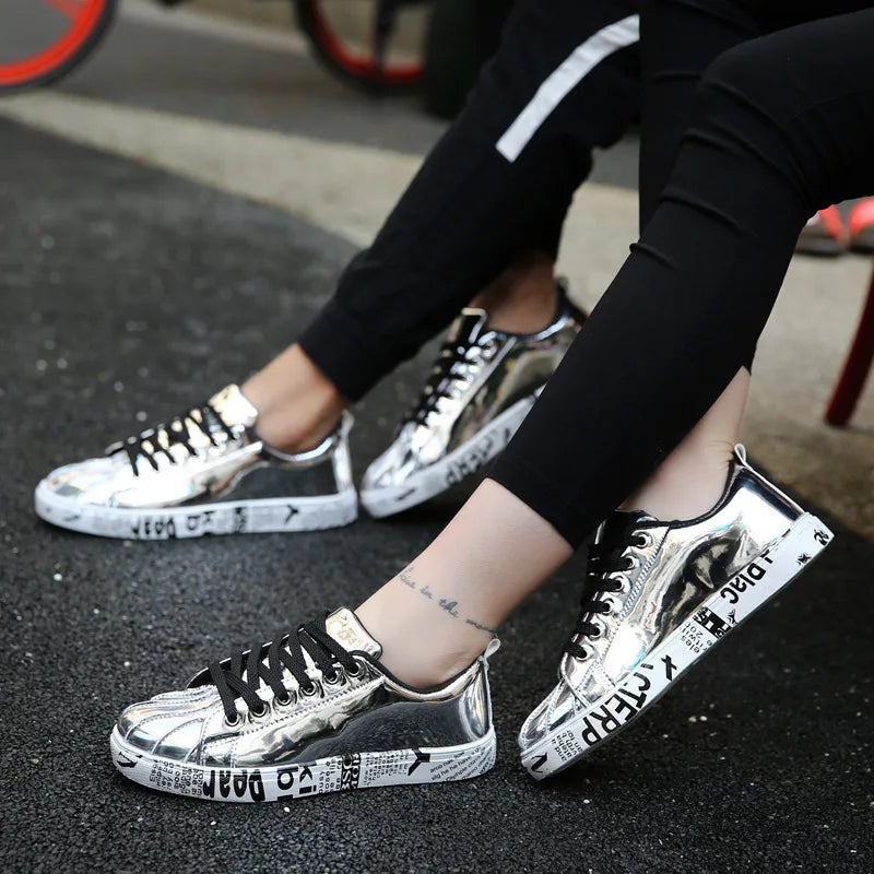 Couple Gold Silver Jogging Sneakers Men Hip Hop Casual Unisex Shoes Tennis Women Running Trainers Clunky Streetwear Footwear