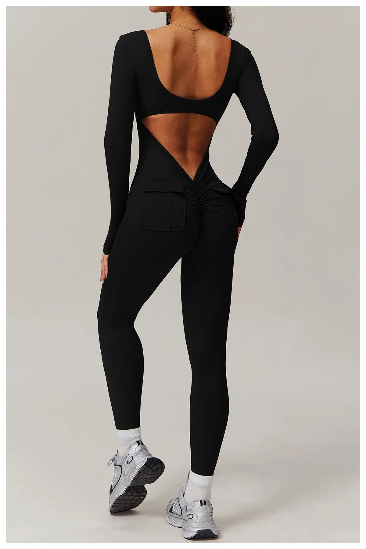 Backless Yoga Boilersuit Long Sleeved Women Sportswear Gym Jumpsuits