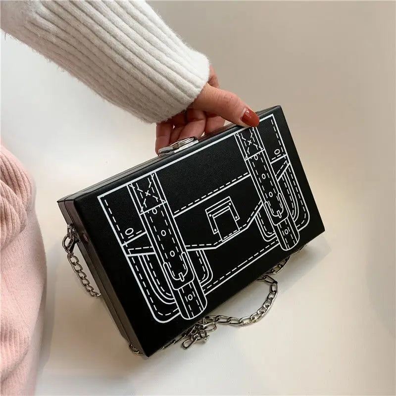 Black and White Box Design Women Casual Purses and Handbags Fashion Clutch Bag Shoulder Chain Bag 2023 Crossbody Bag Pu Leather