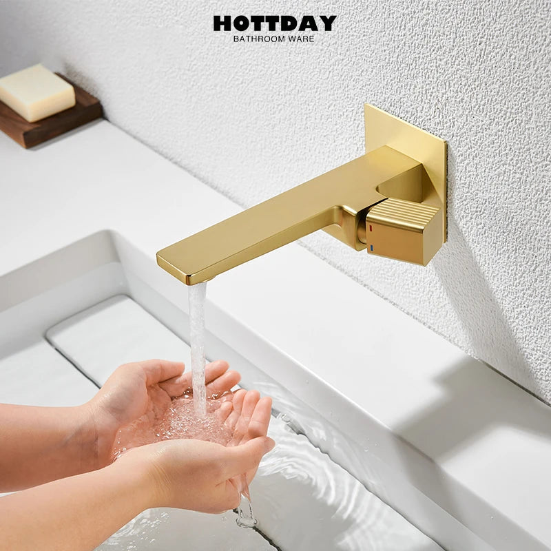 Bathroom faucet Single handle hot and cold sink faucet Wall-mounted basin faucet Concealed faucet Brushed gold basin faucet