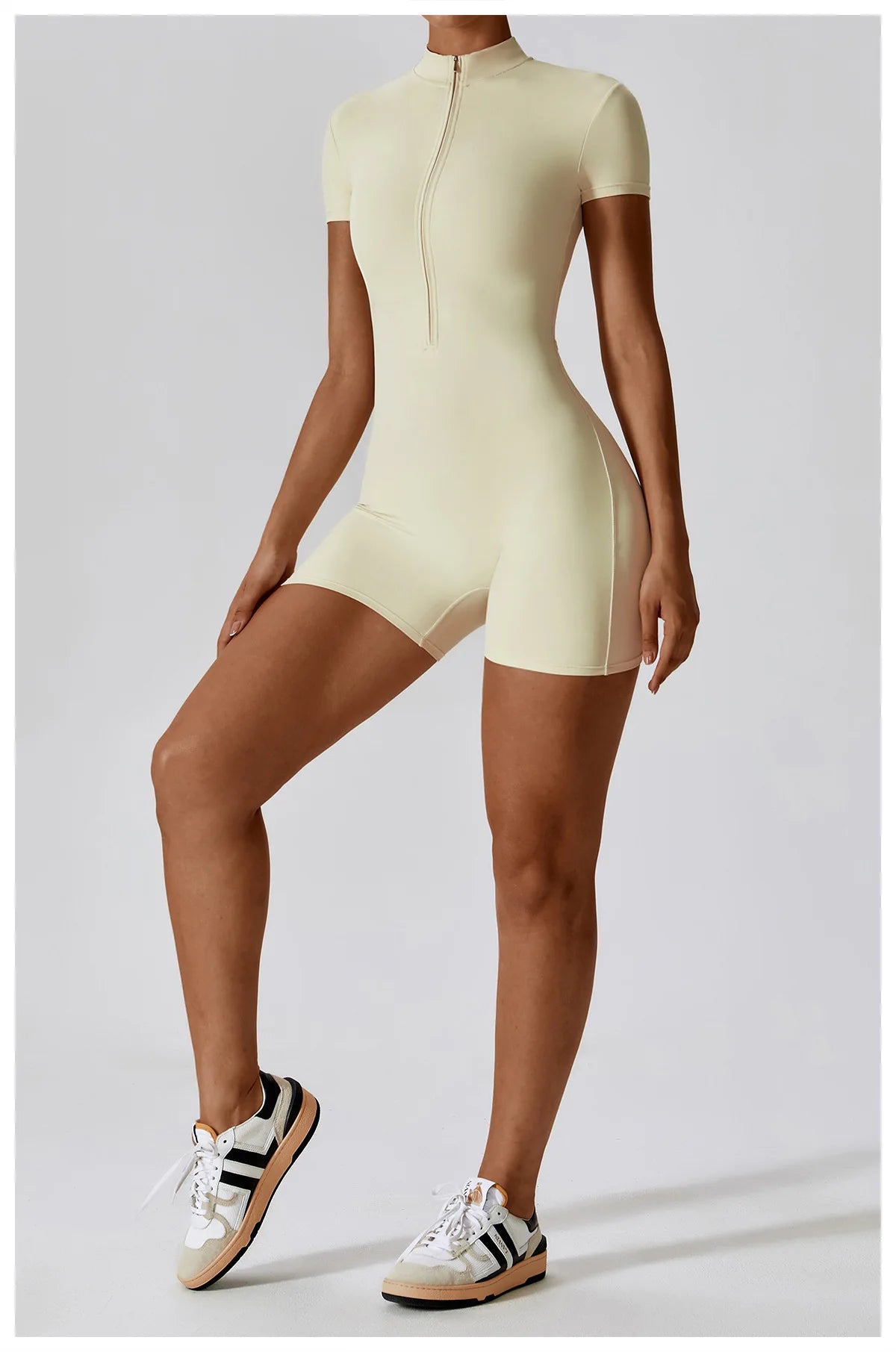 Yoga Set Women's One-Piece Suit Zipper Short Sleeve Gym Push Up Workout Clothes