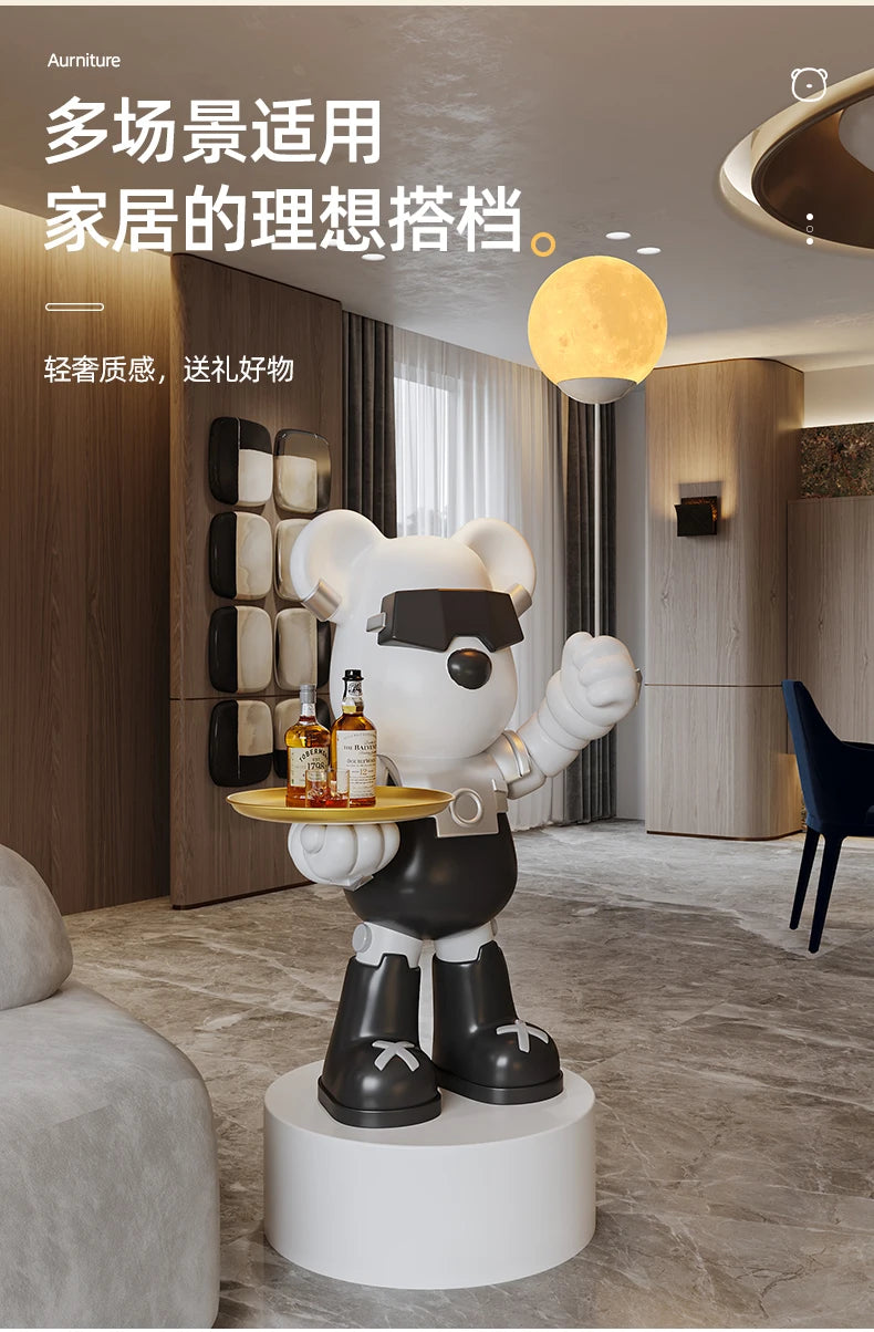 Violent Bear Large Floor Tray Ornaments High-end Living Room Decorations, Hold The Lamp with Bluetooth Speaker Sculpture