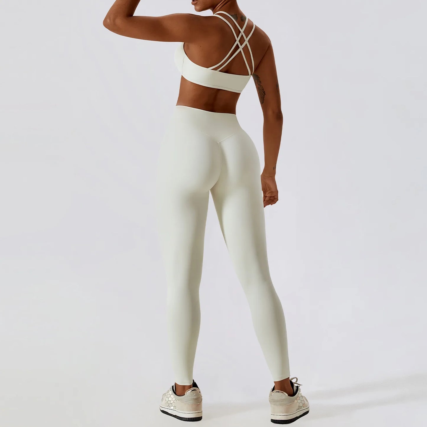 Athletic Wear High Waist Leggings And Top Two Piece Set Seamless Gym