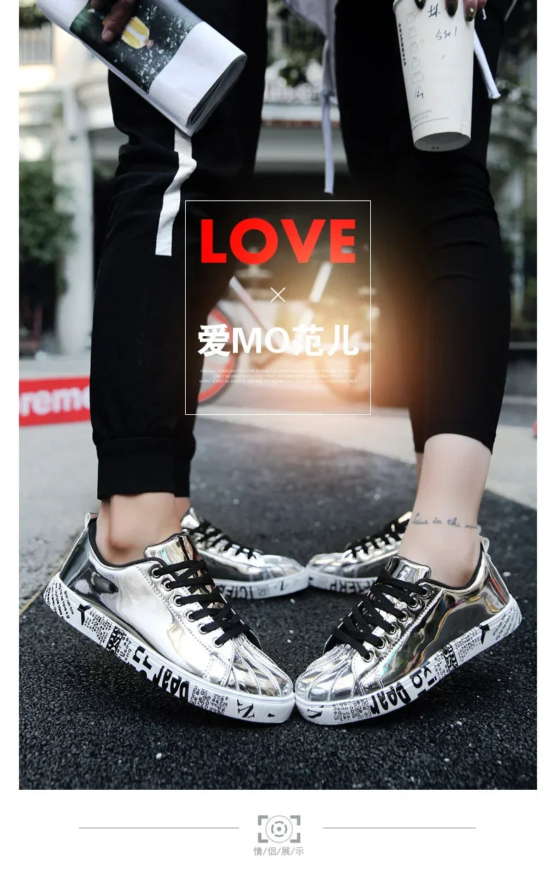 Couple Gold Silver Jogging Sneakers Men Hip Hop Casual Unisex Shoes Tennis Women Running Trainers Clunky Streetwear Footwear