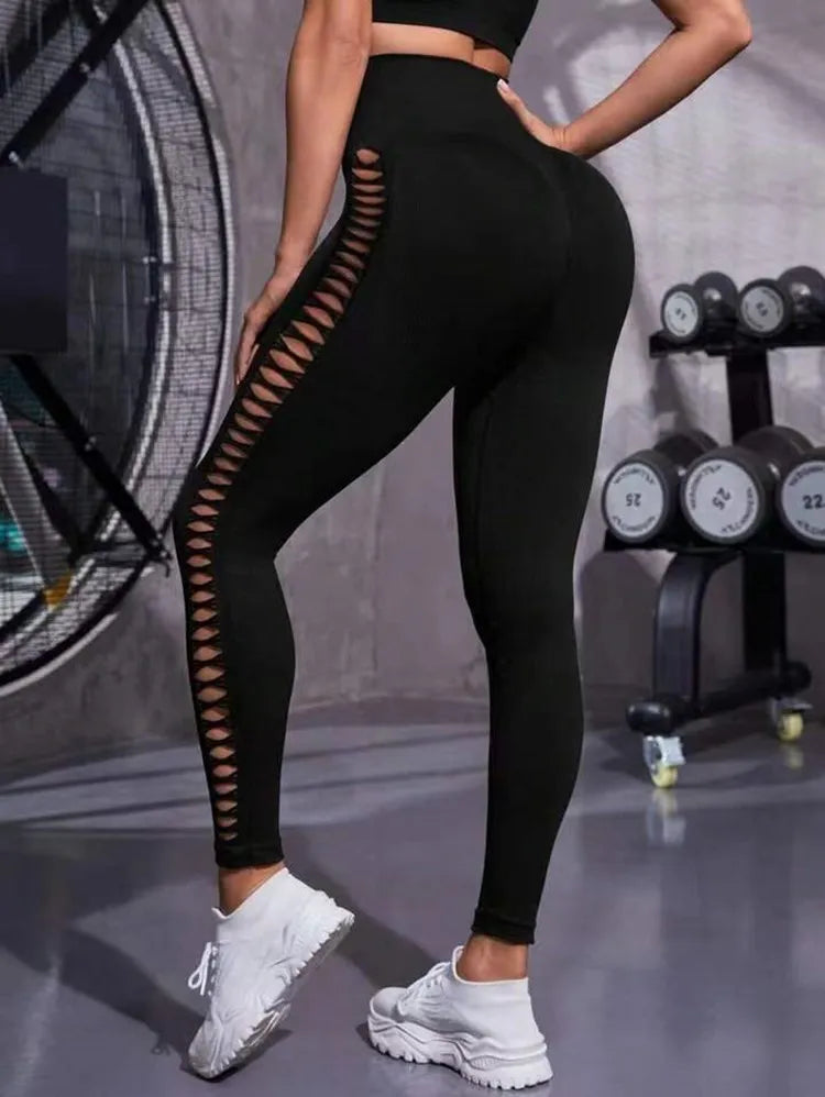 Hollow Black Seamless Gym Yoga Pants