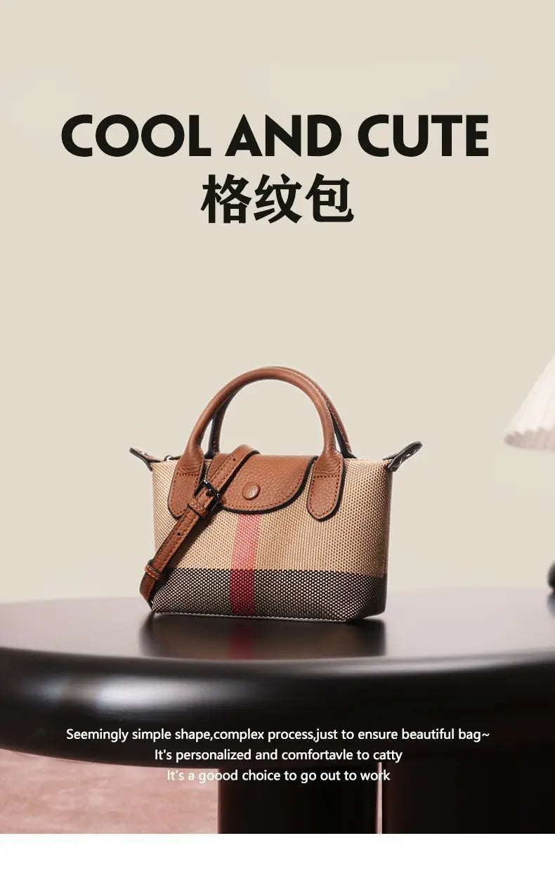 Early spring new women's bag plaid canvas personalized versatile dumpling bag summer lightweight shoulder crossbody bag