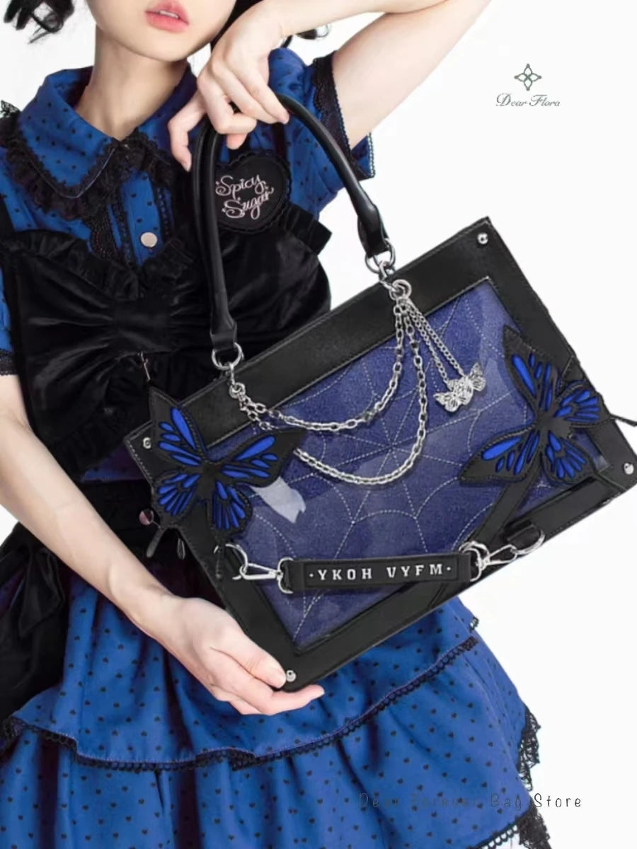 Y2K Labyrinth Butterfly Spider Web Letter Chain Handbags DIY Transparent Ita Bag Lolita Gothic Tote Vintage Fashion Shoulder Bag