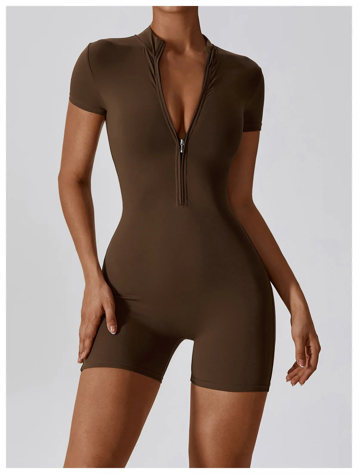 Yoga Set Women's One-Piece Suit Zipper Short Sleeve Gym Push Up Workout Clothes