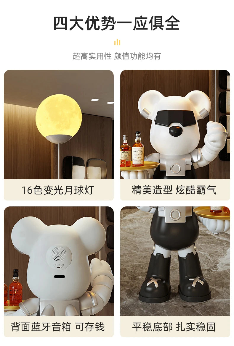 Violent Bear Large Floor Tray Ornaments High-end Living Room Decorations, Hold The Lamp with Bluetooth Speaker Sculpture