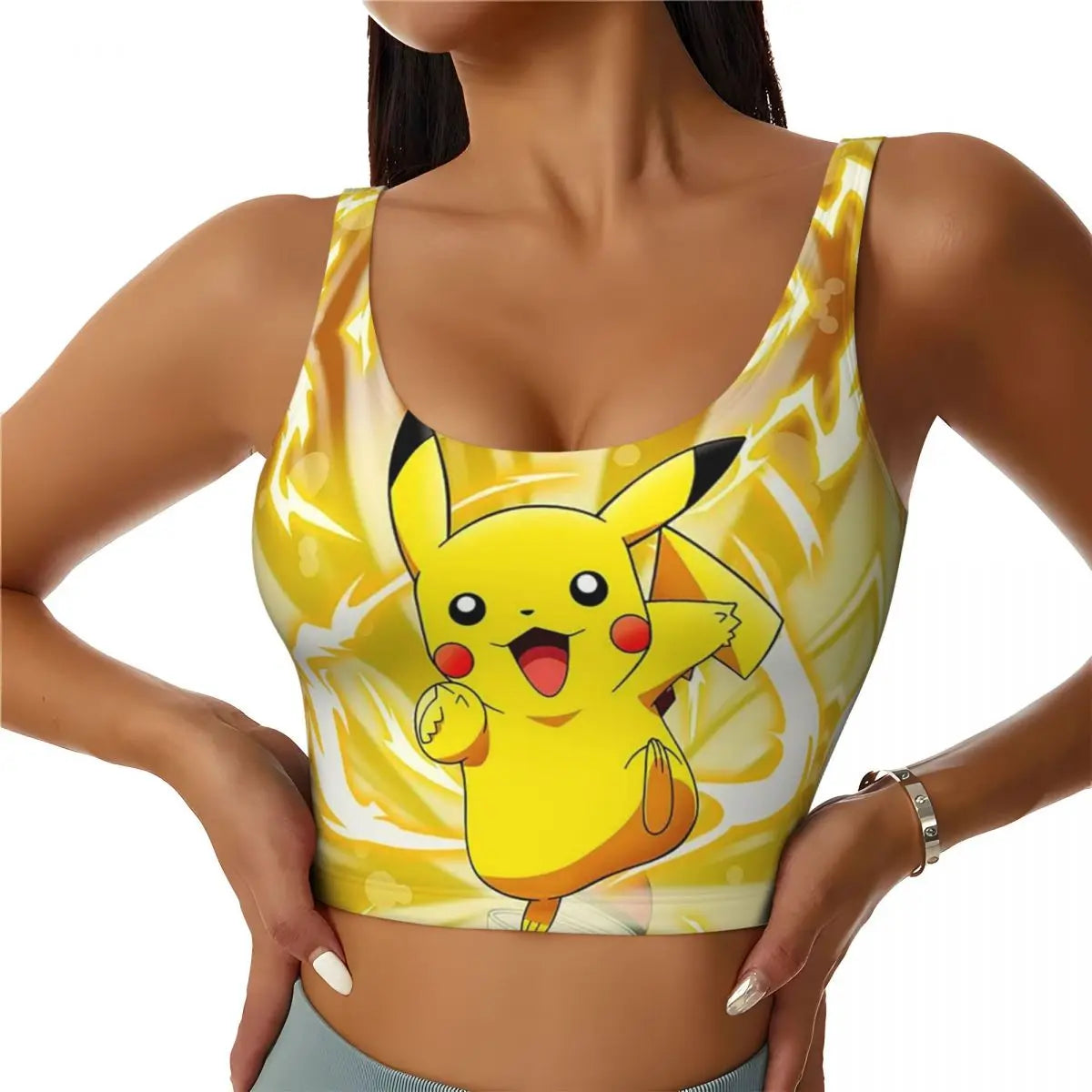 Custom High Impact  Pikachus Sports Bra Women Gym Workout Yoga Crop Top