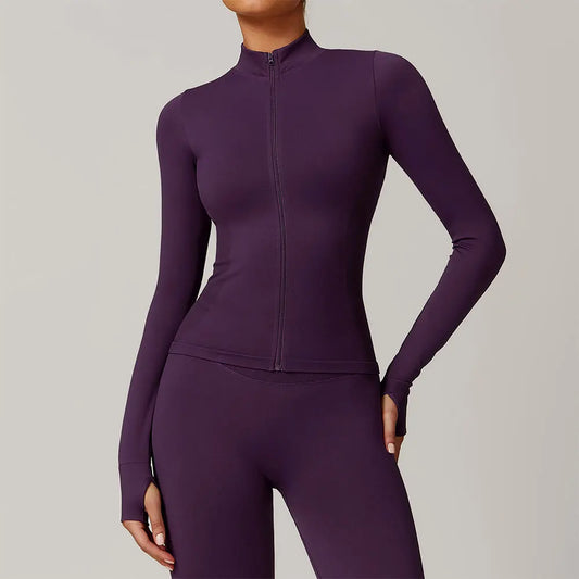 Seamless Yoga Clothes Women's Top Standing Collar Long Sleeved Sports Jacket