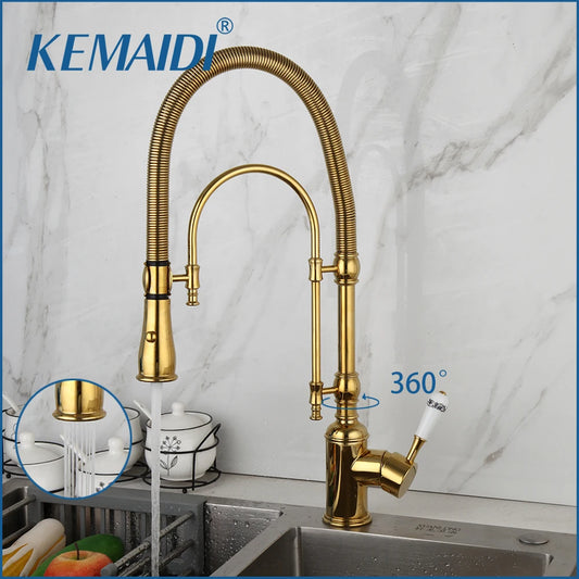 Golden Spring Pull Down Kitchen Sink Faucet