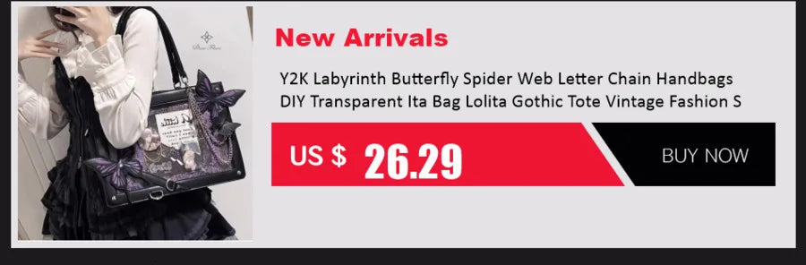 Y2K Labyrinth Butterfly Spider Web Letter Chain Handbags DIY Transparent Ita Bag Lolita Gothic Tote Vintage Fashion Shoulder Bag