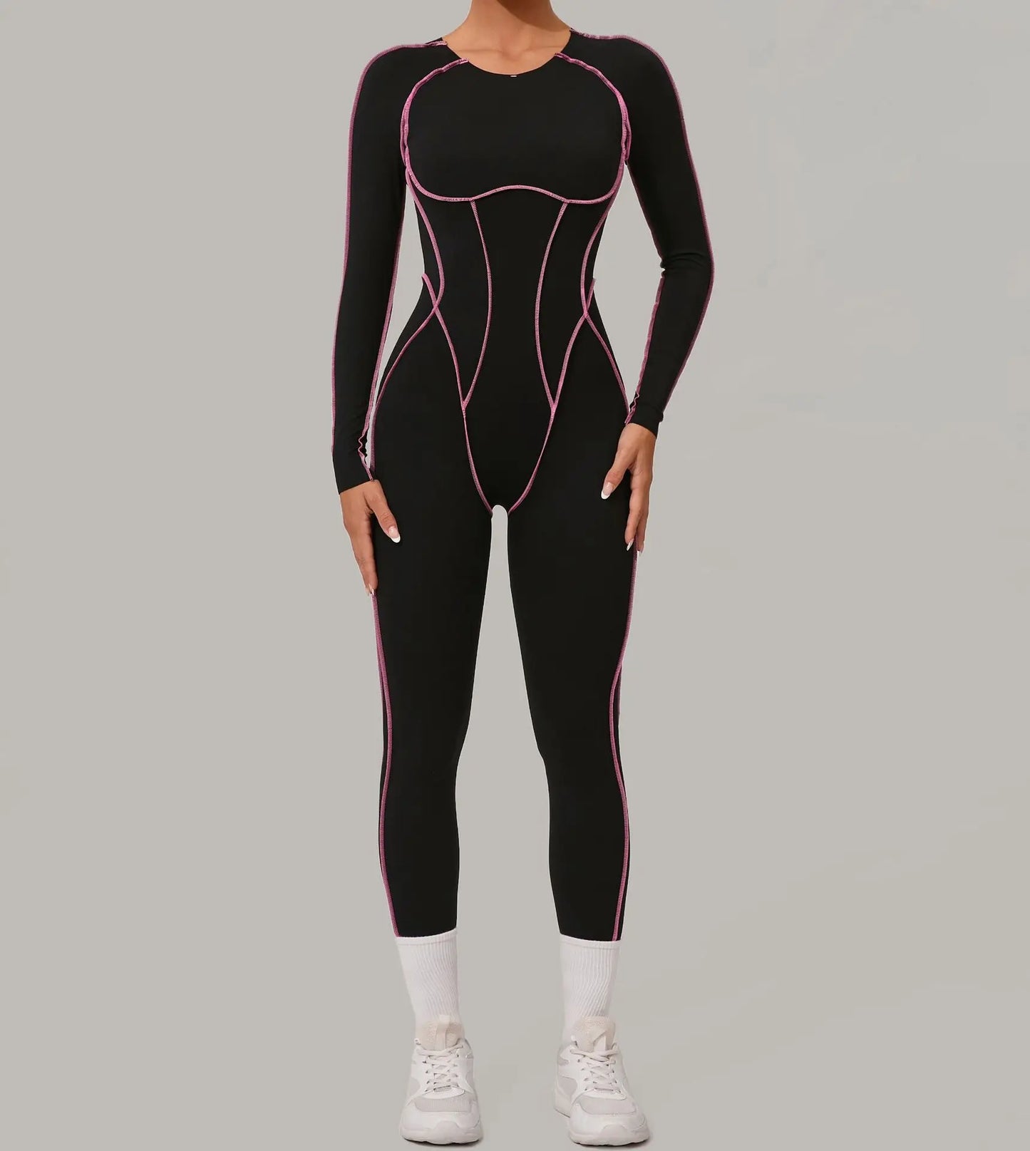 Yoga Suit Sport Fitness Seamless Line Contrast Color Skinny Pants One Piece
