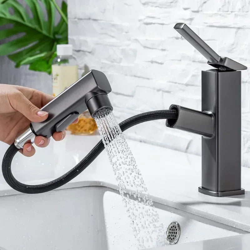 Pull Out Type Bathroom Faucet Hot and Cold Water Outlet Bathroom Sink Faucet Three Mode Water Outlet Washbasin Faucet Tap