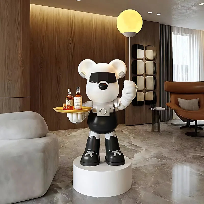 Violent Bear Large Floor Tray Ornaments High-end Living Room Decorations, Hold The Lamp with Bluetooth Speaker Sculpture