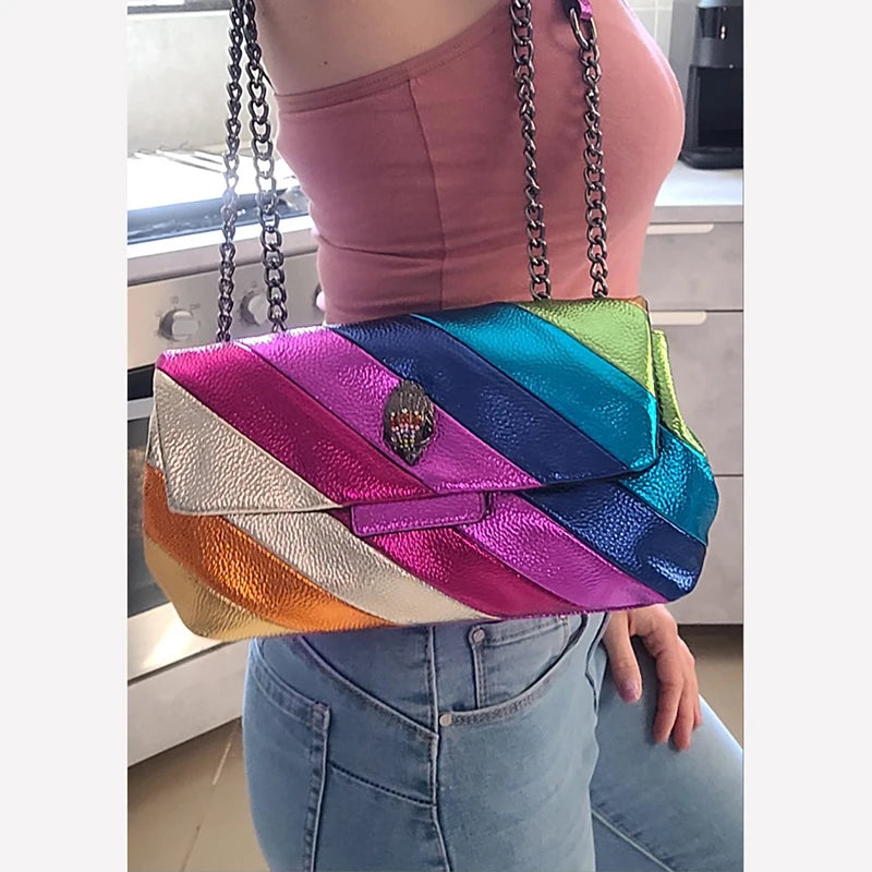 Summer London Multi-Coloured Patchwork Crossbody Bags For Women UK Brand Designer Fashion Trend Handbag PU Shoulder Bag