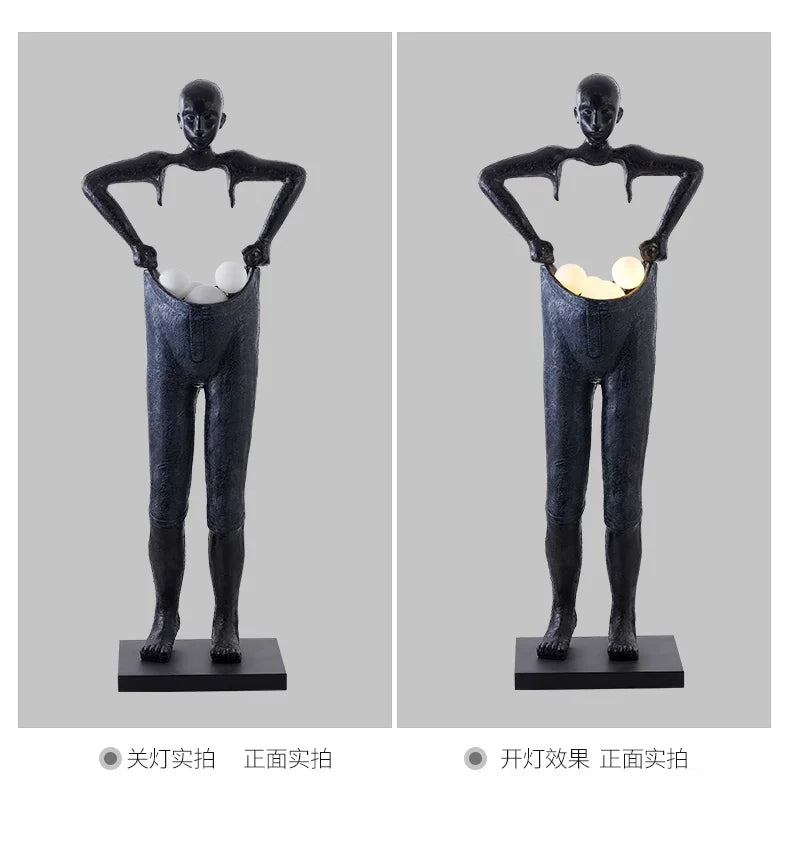 Nordic Humanoid Sculpture Floor Lamp Long Arm Holding Ball Creative Design Exhibition Hall, Living Room Ornaments, Standing Lamp