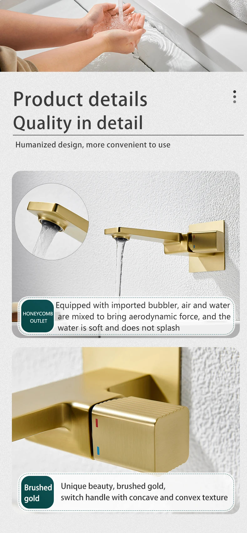 Bathroom faucet Single handle hot and cold sink faucet Wall-mounted basin faucet Concealed faucet Brushed gold basin faucet